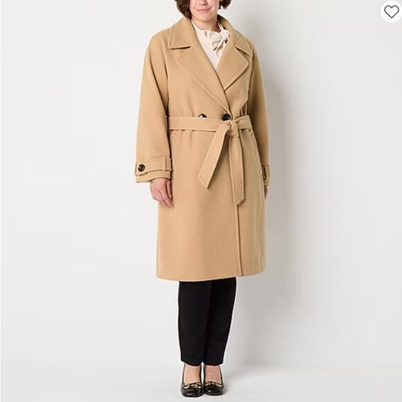 Liz Claiborne Belted Midweight Womens Plus Peacoat French Caramel Size XXL - Picture 1 of 16